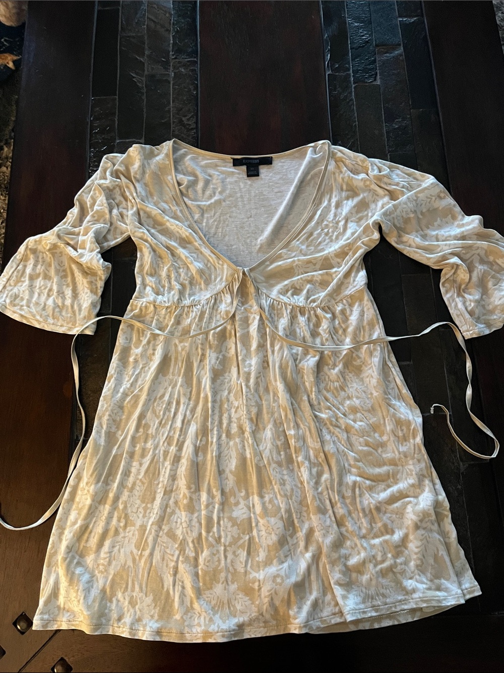 Light Cream Floral Empire-Waist Women’s Tunic Blouse